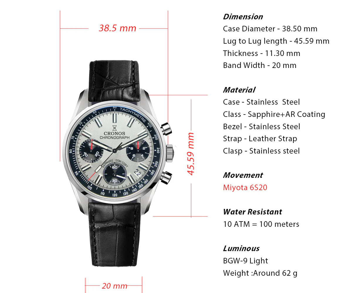 Cronos 38.5mm Chronograph Quartz Men Watch L6035 - Image 18