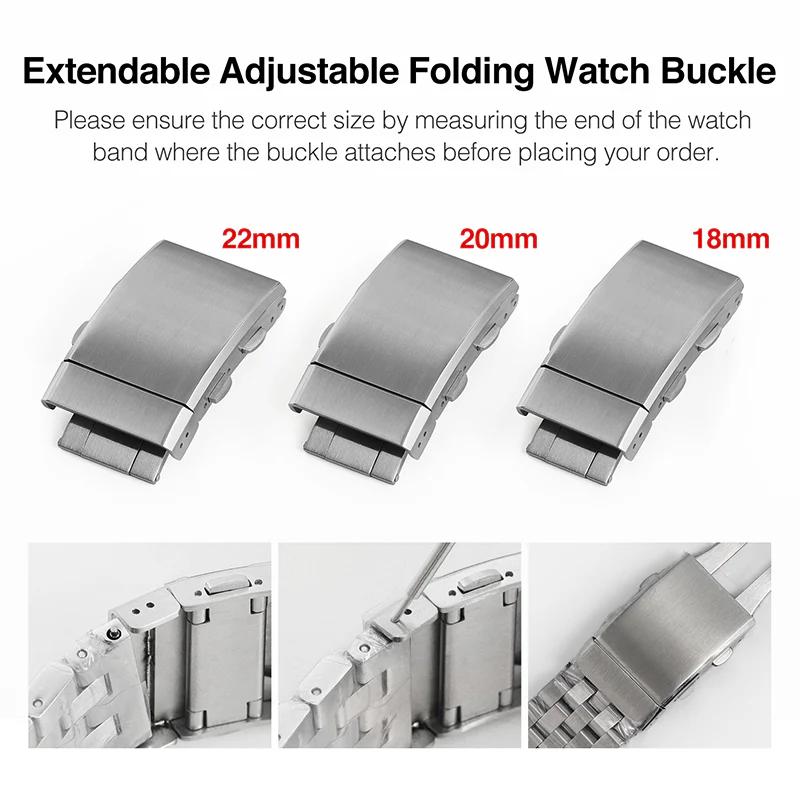 316L Stainless Steel 18mm 20mm 22mm Entendable Adjustable Folding Watch Buckle - Image 4