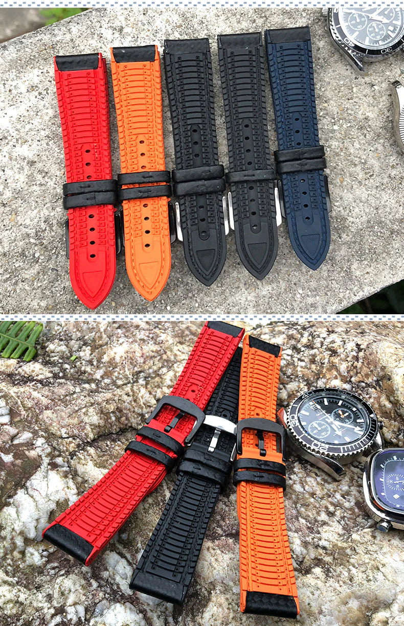 Carbon Fiber Pattern Rubber Watch Band - Image 12