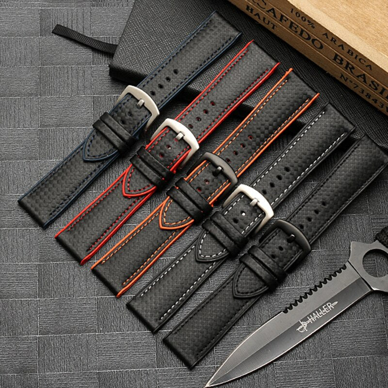 Carbon Fiber Pattern Rubber Watch Band - Image 3