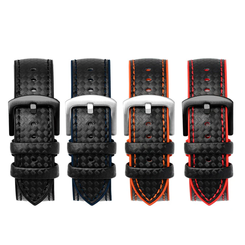 Carbon Fiber Pattern Rubber Watch Band - Image 7