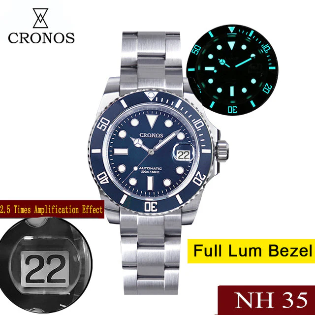 Cronos 2.5x Sub Diver NH35 Dive Watch L6015 with Calendar - Image 34