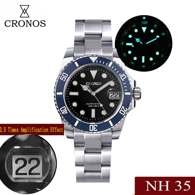 Cronos 2.5x Sub Diver NH35 Dive Watch L6015 with Calendar - Image 35