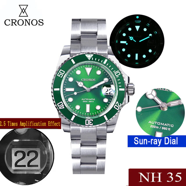 Cronos 2.5x Sub Diver NH35 Dive Watch L6015 with Calendar - Image 36