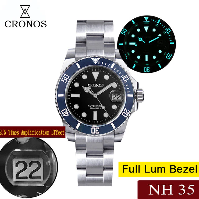 Cronos 2.5x Sub Diver NH35 Dive Watch L6015 with Calendar - Image 39
