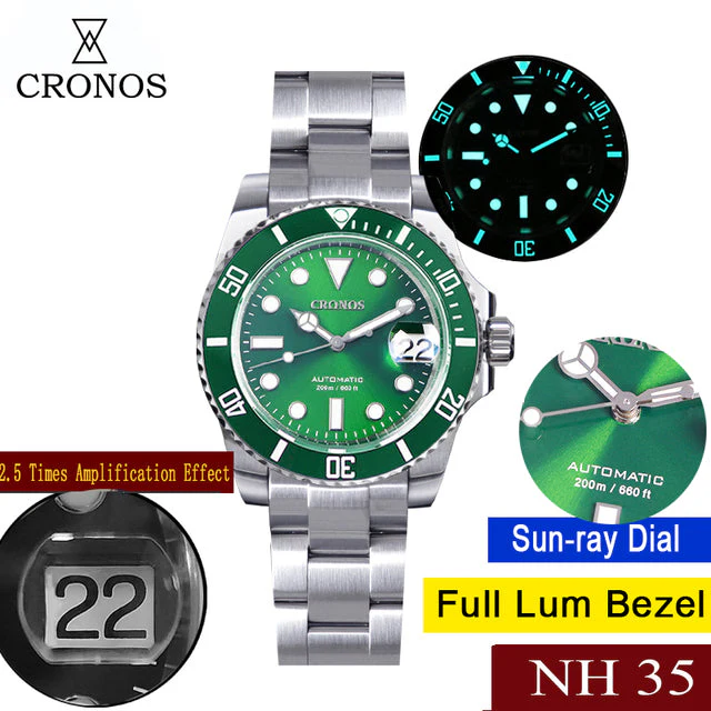 Cronos 2.5x Sub Diver NH35 Dive Watch L6015 with Calendar - Image 40