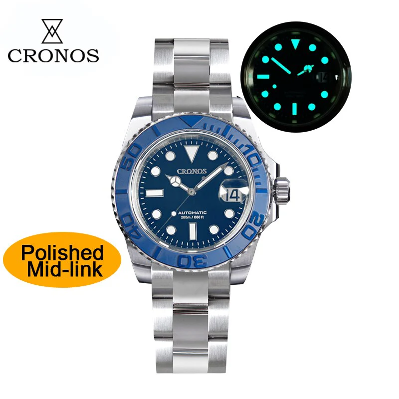 Cronos 2.5x Water Ghost Sub Dive Watch L6018 Polished Mid-link - Image 3