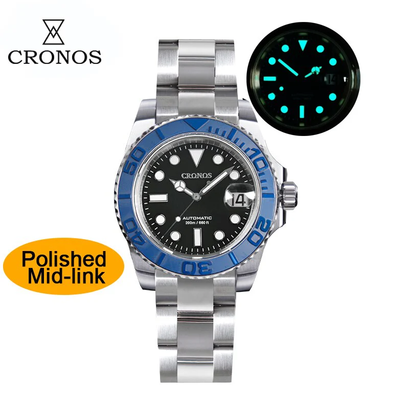 Cronos 2.5x Water Ghost Sub Dive Watch L6018 Polished Mid-link - Image 4