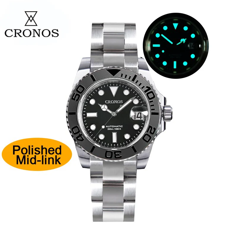 Cronos 2.5x Water Ghost Sub Dive Watch L6018 Polished Mid-link - Image 5