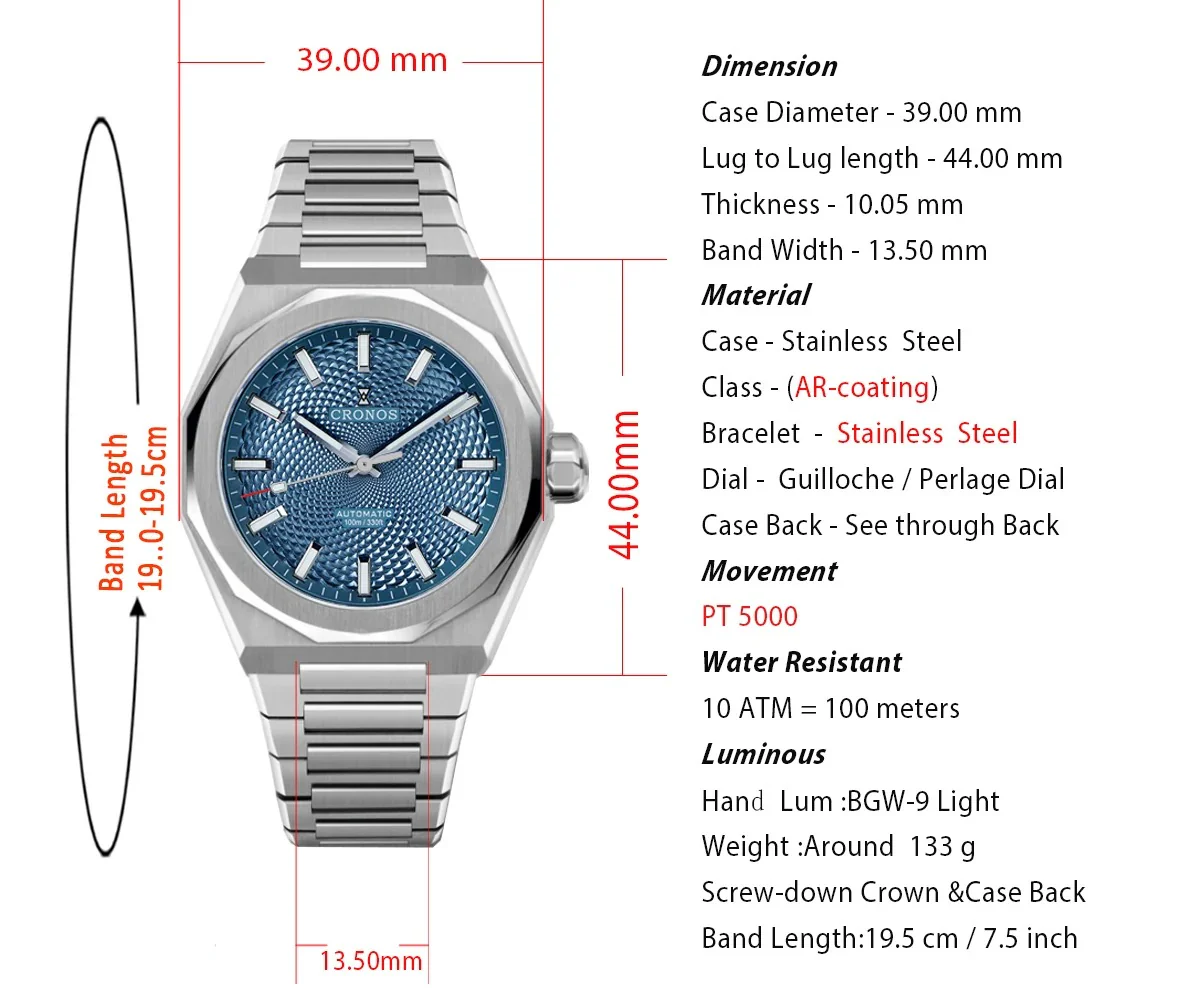 Cronos 2025 Rhombus / Perlage Dial Limited 39mm See-through Caseback L6028 V3 - Image 15