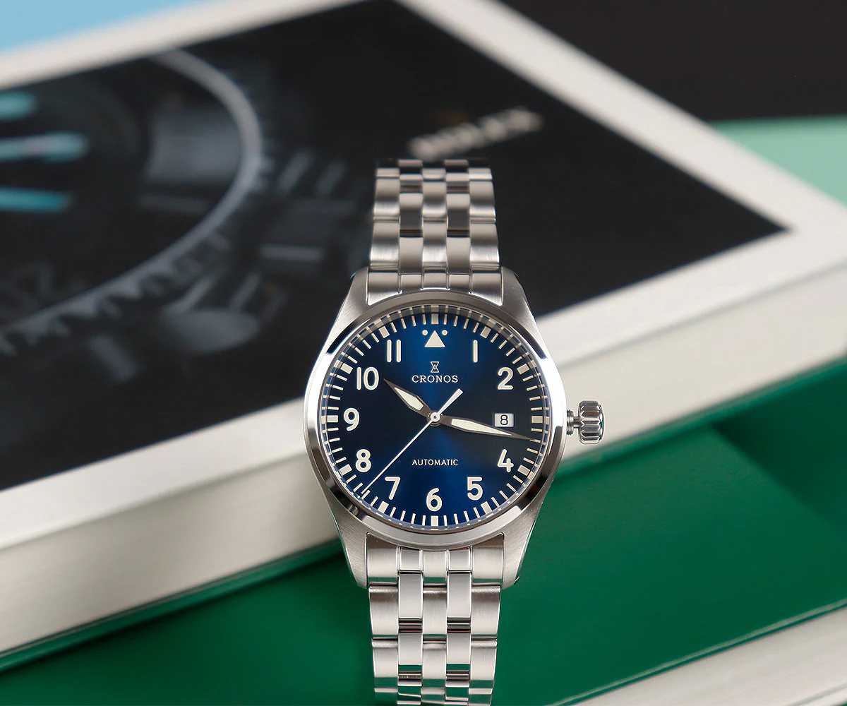 Cronos 39mm Vintage Pilot Mechanical Men Watch 5links Bracelet L6012 - Image 13