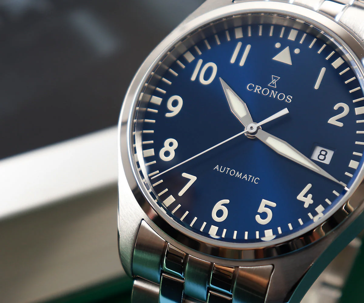 Cronos 39mm Vintage Pilot Mechanical Men Watch 5links Bracelet L6012 - Image 15