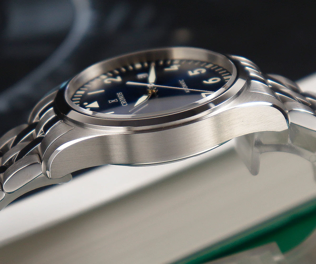 Cronos 39mm Vintage Pilot Mechanical Men Watch 5links Bracelet L6012 - Image 16