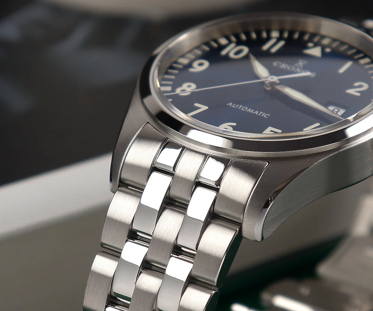 Cronos 39mm Vintage Pilot Mechanical Men Watch 5links Bracelet L6012 - Image 19