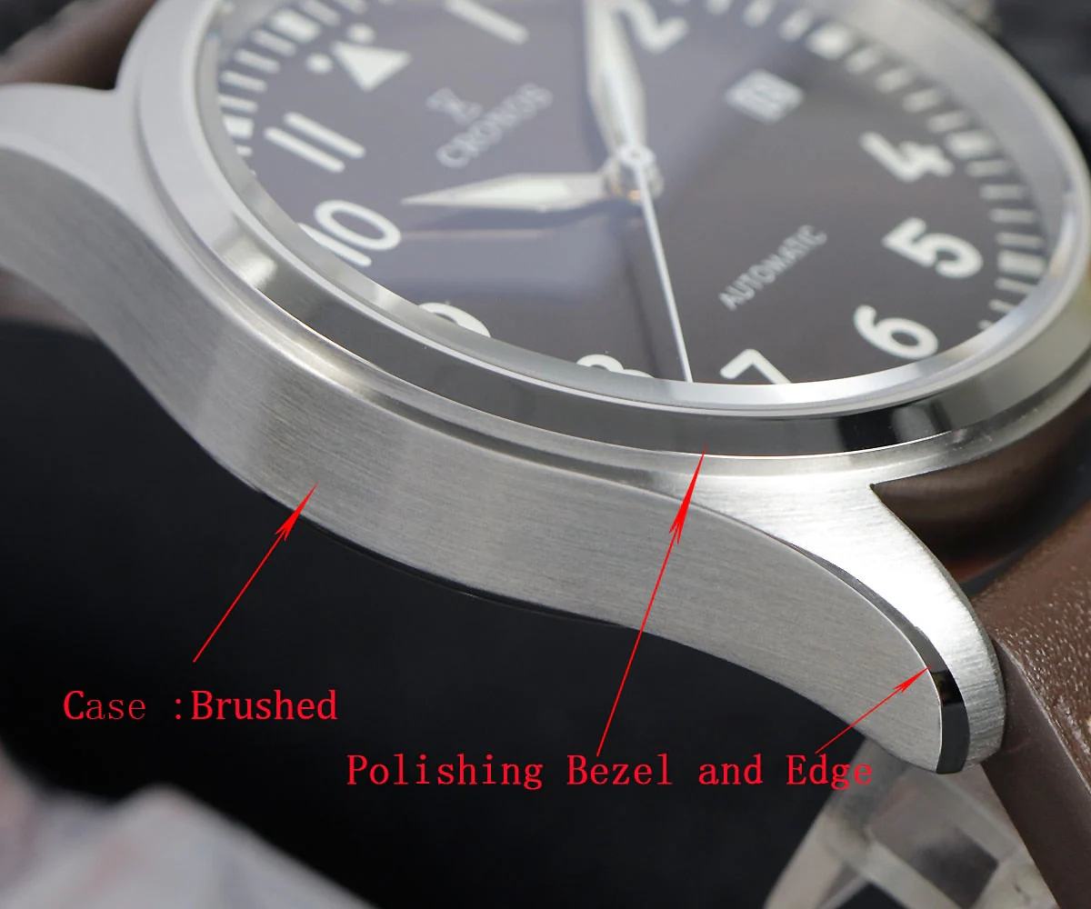 Cronos 39mm Vintage Pilot Mechanical Men Watch 5links Bracelet L6012 - Image 6