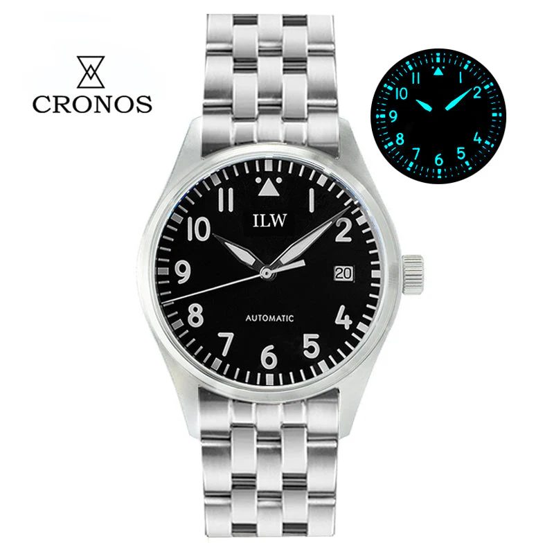 Cronos 39mm Vintage Pilot Mechanical Men Watch 5links Bracelet L6012 - Image 7