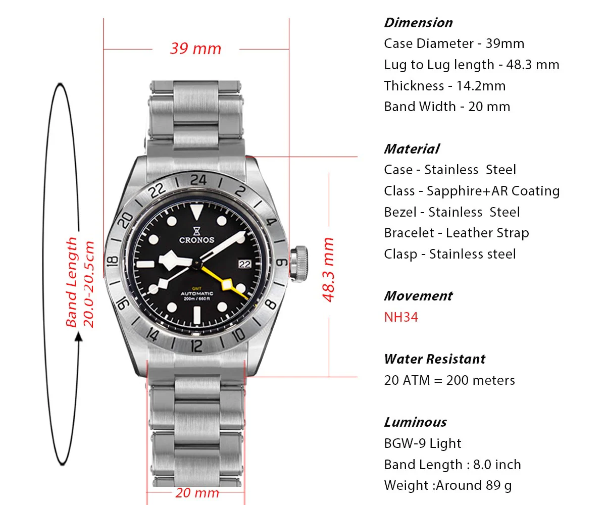 Cronos GMT BB Pro 39mm NH34 Automatic Men Watch L6022 - Image 23