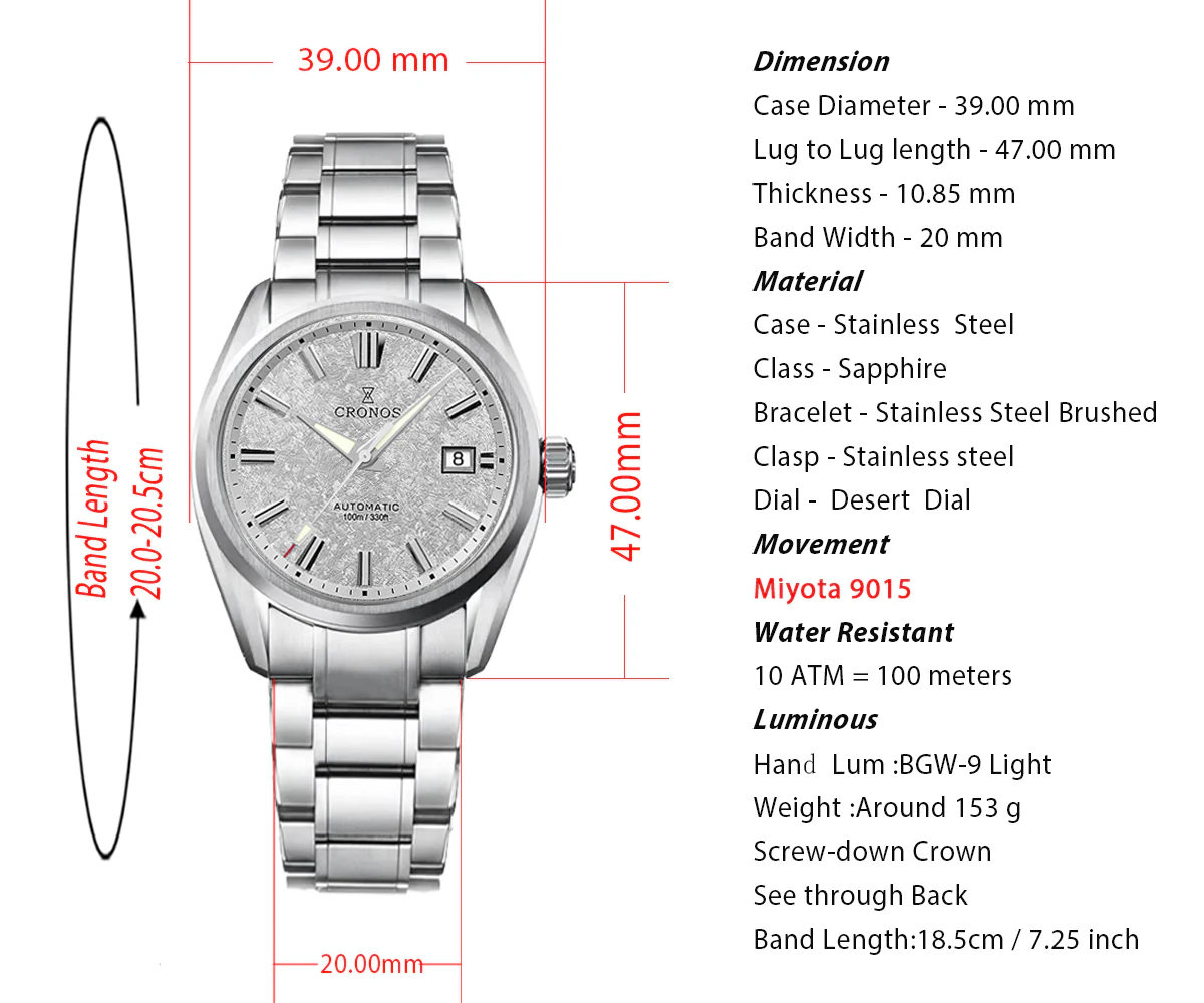 Cronos Men Watch 39mm Automatic Watches L6040M - Image 22