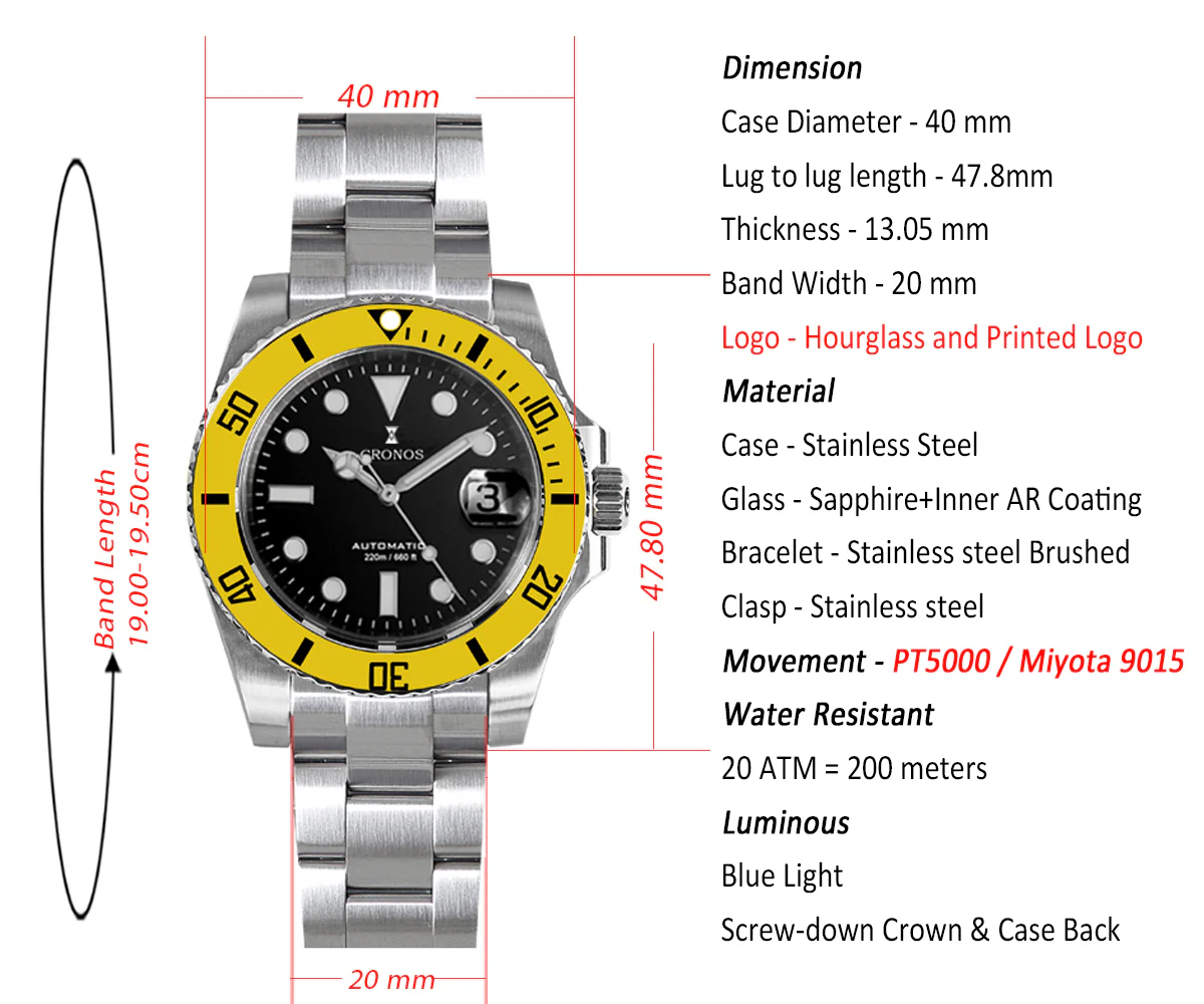 Cronos New 40mm Miyota9015 Diver Men Watches L6045 - Image 19
