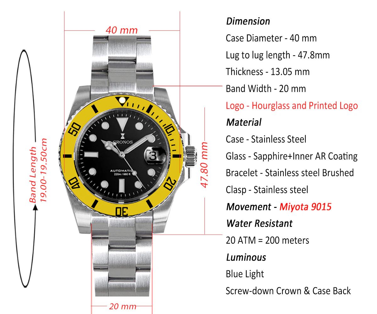 Cronos New 40mm Miyota9015 Diver Men Watches L6045 - Image 20