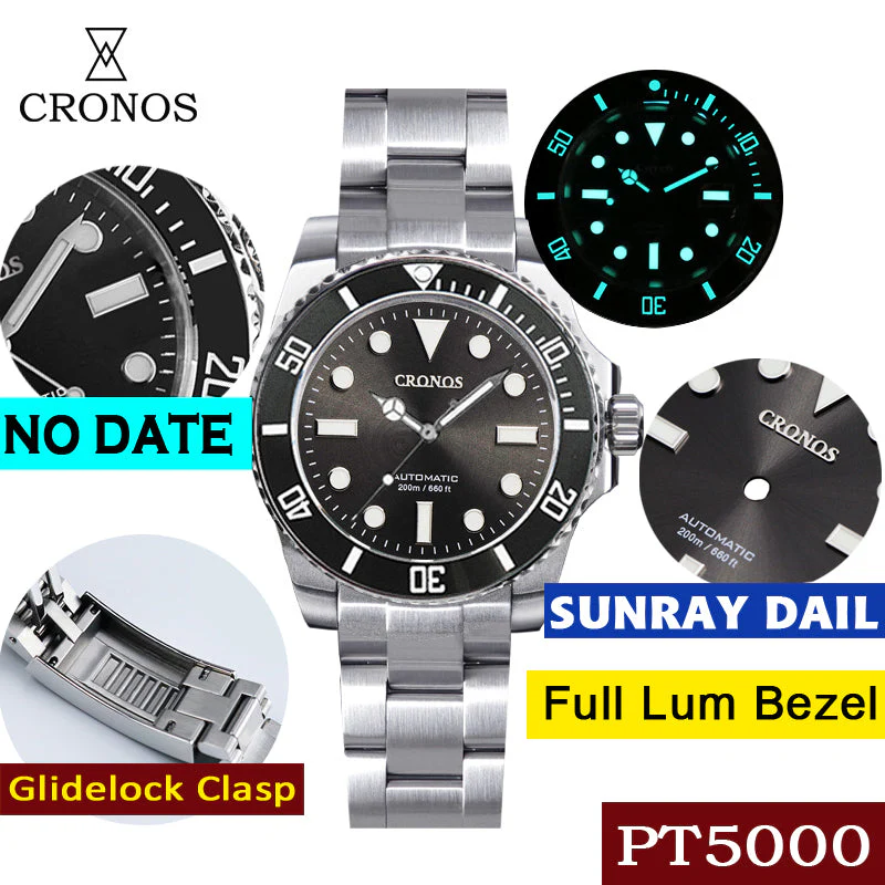Cronos No Date PT5000 Sub Diver Watch L6005 - Image 6