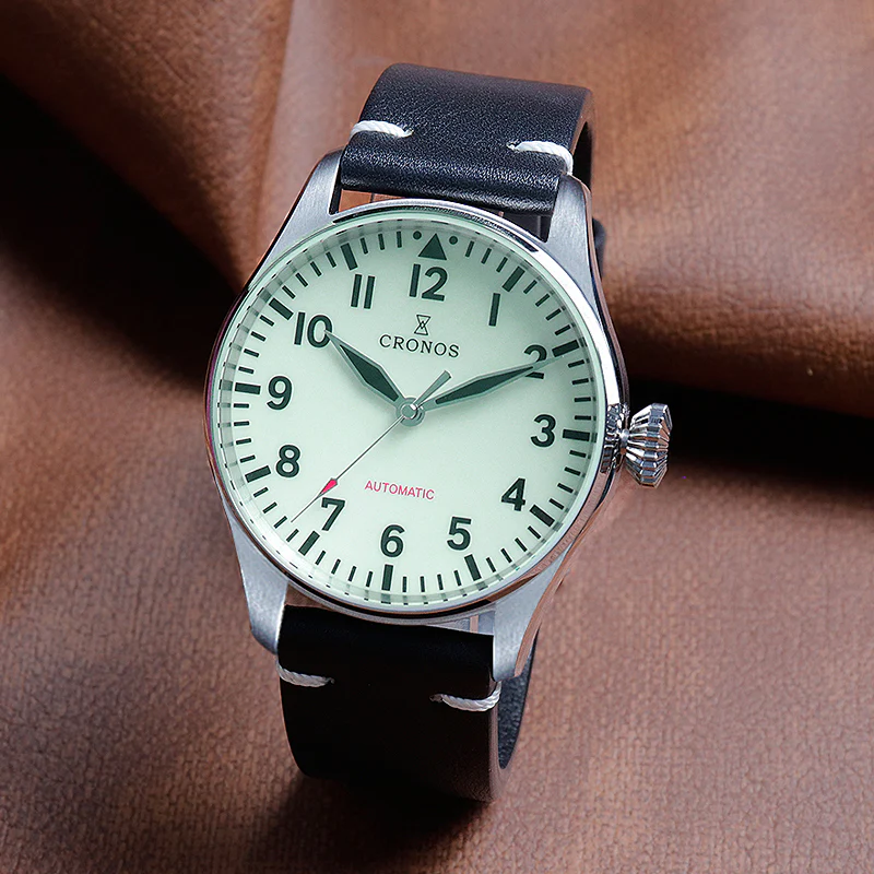 Cronos Pilot Flieger Mechanical  Leather Strap L6001 - Image 3