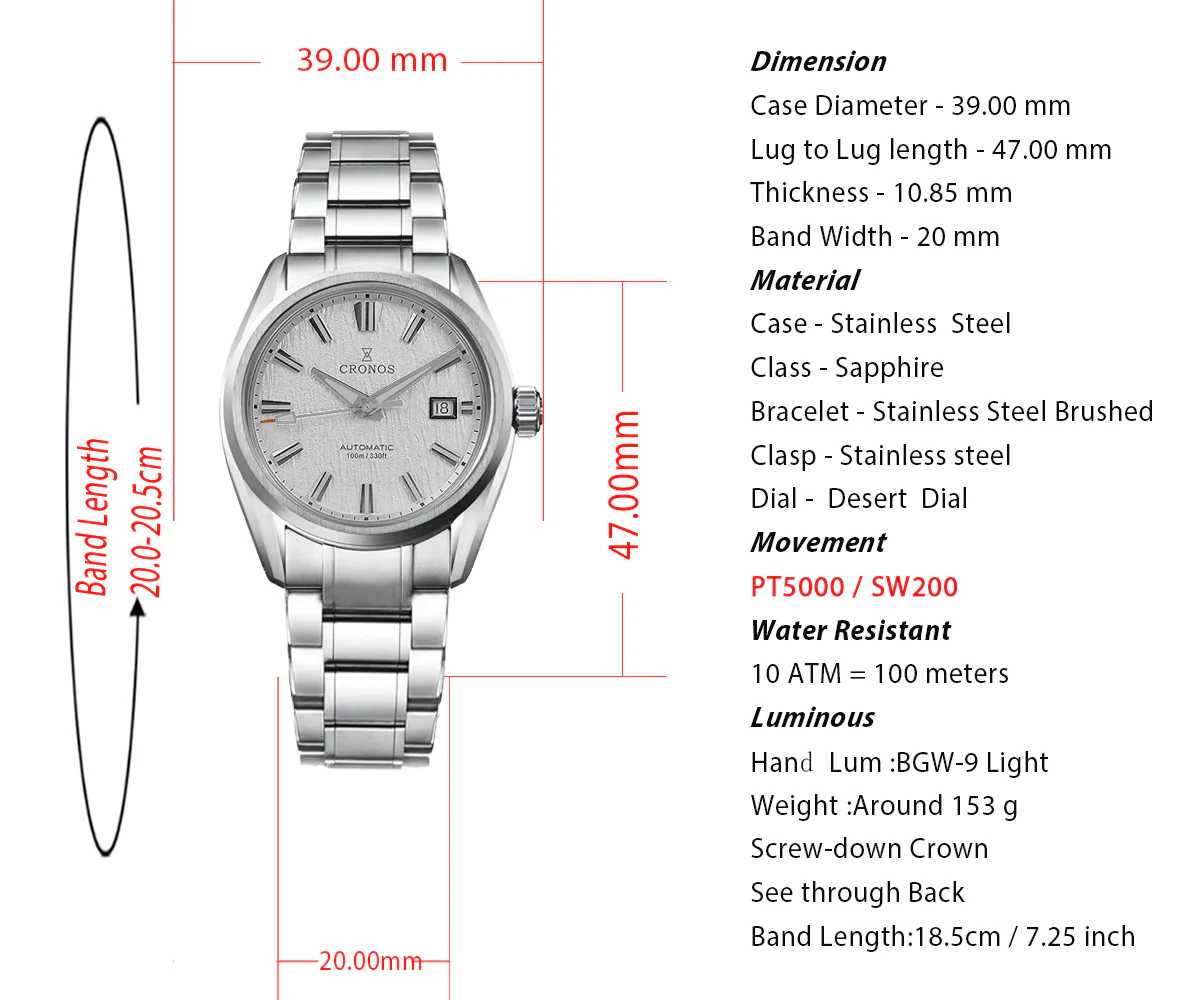 Cronos Men Watch 39mm Automatic Watches L6037M - Image 10