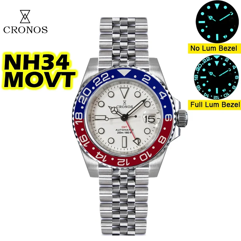 Cronos NH34 GMT Automatic Men Watch L6020M-White dial - Image 3