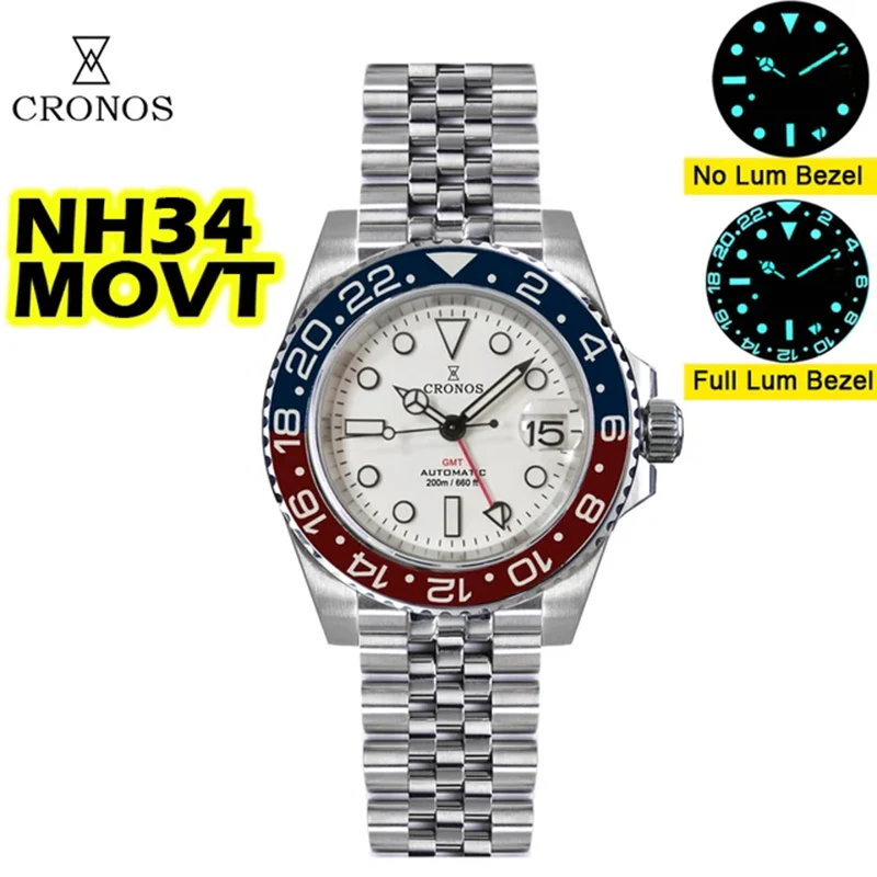 Cronos NH34 GMT Automatic Men Watch L6020M-White dial - Image 4