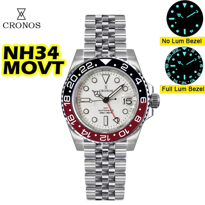 Cronos NH34 GMT Automatic Men Watch L6020M-White dial - Image 5