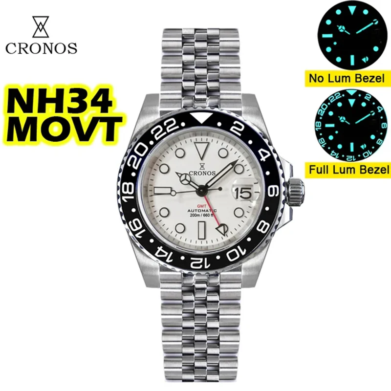Cronos NH34 GMT Automatic Men Watch L6020M-White dial - Image 6