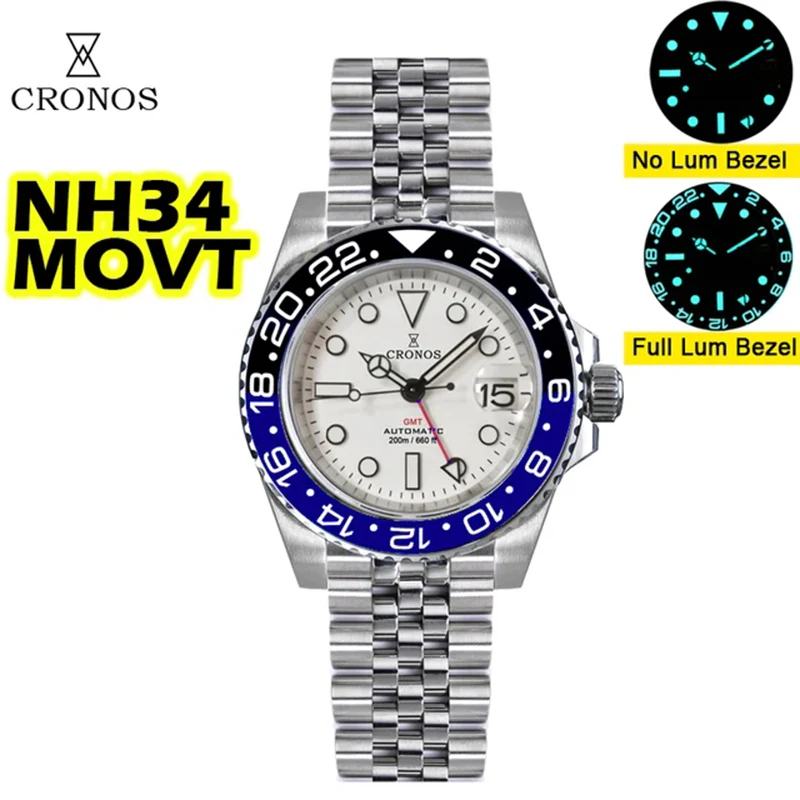 Cronos NH34 GMT Automatic Men Watch L6020M-White dial - Image 7