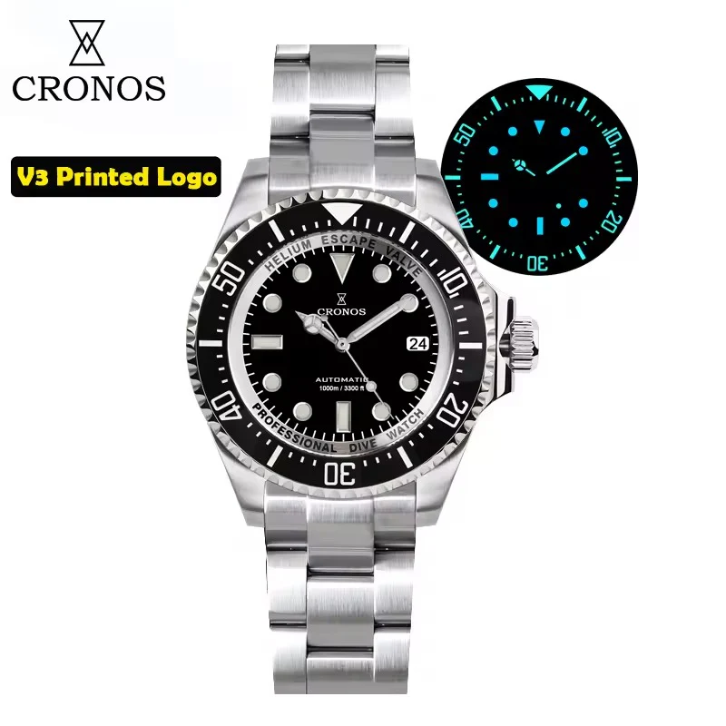 ★★US Warehouse★★Cronos 44mm Sub Diver Watch 2000 Meters Water Miyota 9015 L6039 - Image 4