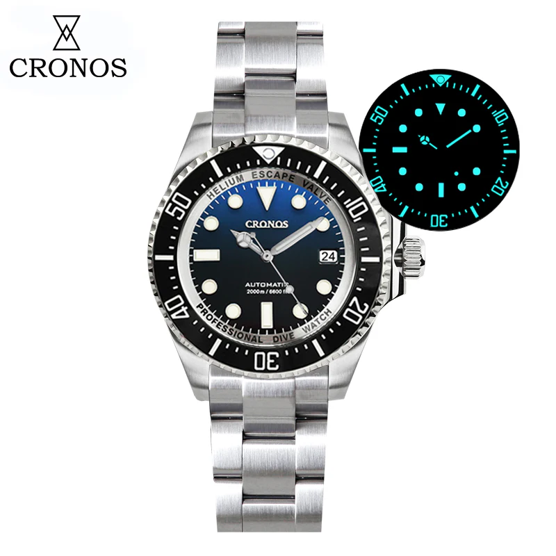 ★★US Warehouse★★Cronos 44mm Sub Diver Watch 2000 Meters Water Miyota 9015 L6039 - Image 8