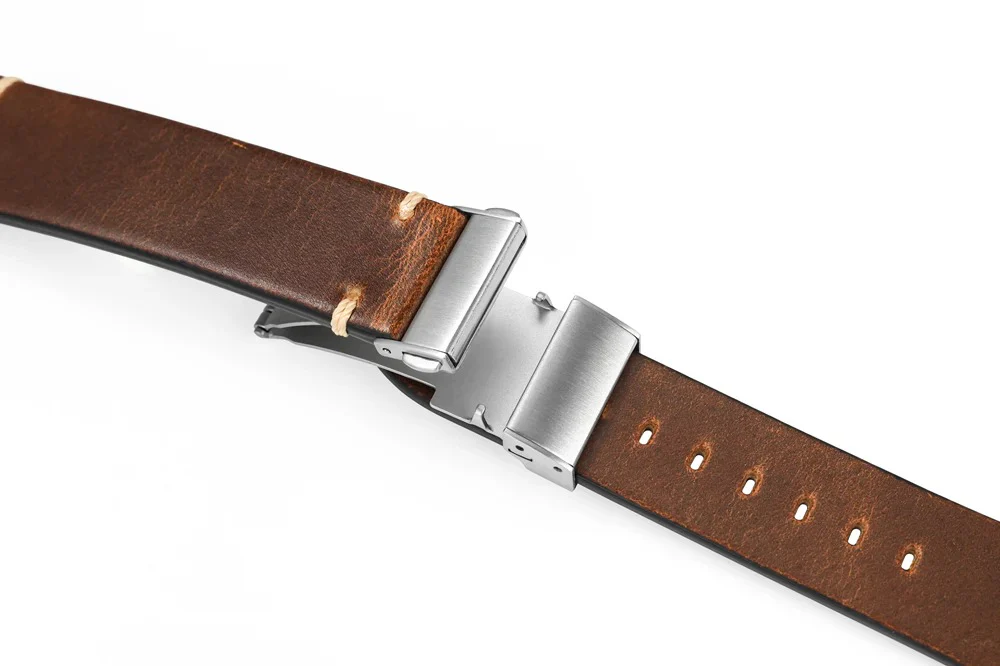 Retro Oil Waxed Leather Watch Strap 20mm 22mm - Image 3