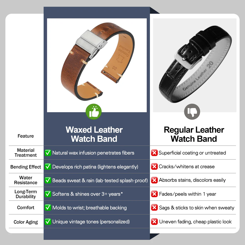 Retro Oil Waxed Leather Watch Strap 20mm 22mm - Image 7